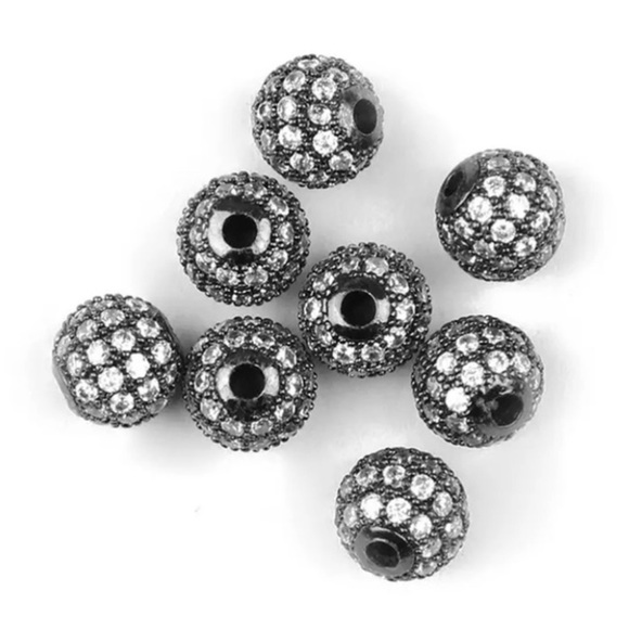 men or women Rock chic black rodhium & 2 cz skulls onyx macrame bracelet - Picture 6 of 13